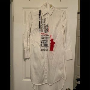 Ladies White High-Lo Button Down
